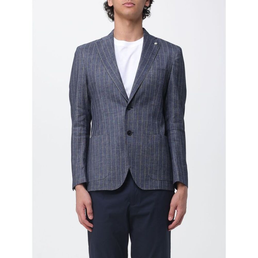 Manuel Ritz Men Single-Breasted Pinstriped Linen Blend Blazer Manuel Ritz